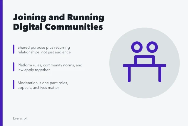 Phone screen glowing at night while scrolling a community feed. Digital communities: a practical guide to joining and running one