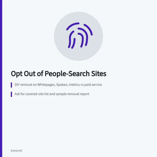 Card listing steps to opt out of people-search sites without a lawyer. Opting Out of People-Search Sites: A US Guide Without a Lawyer