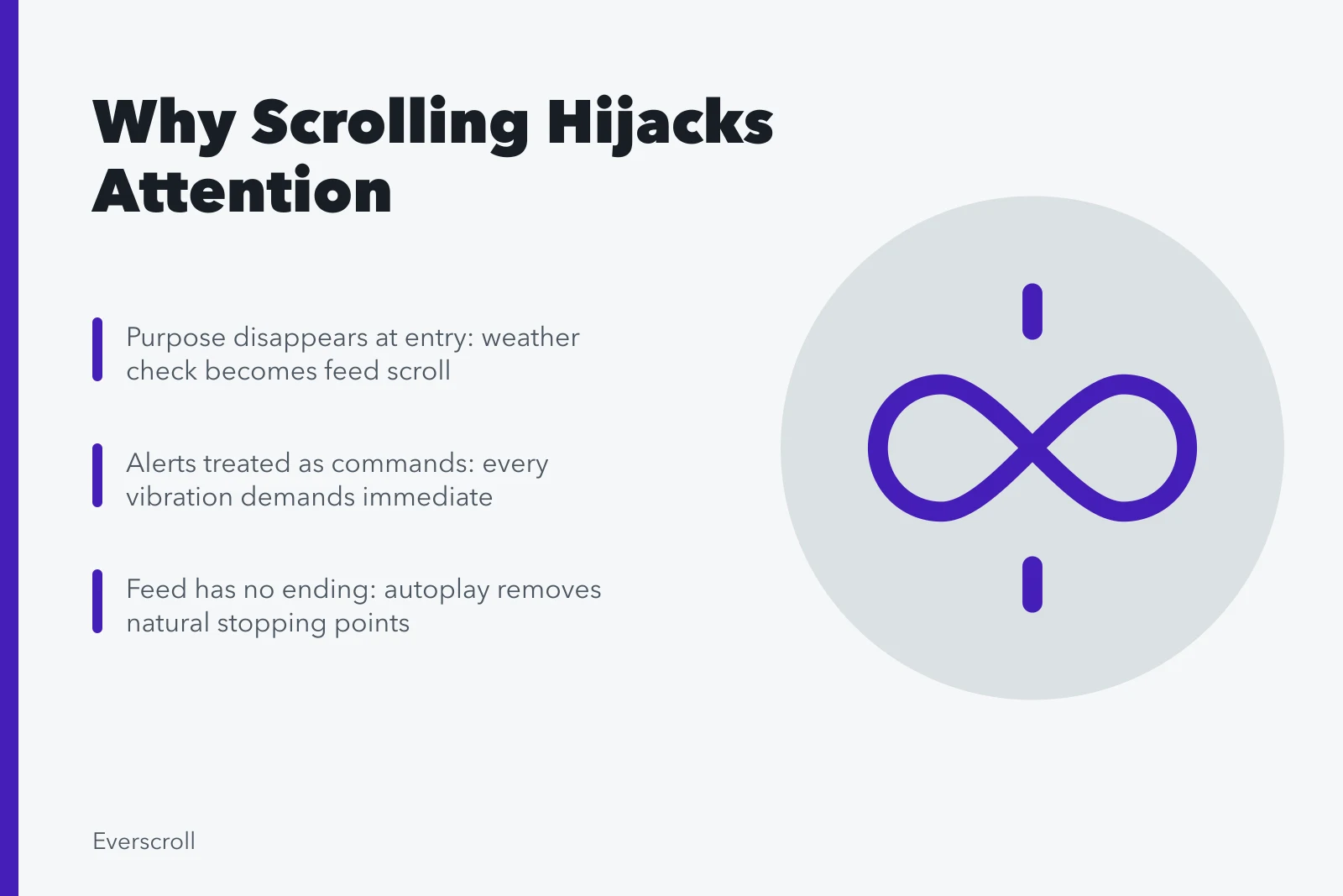 Smartphone screen glowing at night, illustrating scrolling and attention problems. What goes wrong with scrolling and attention