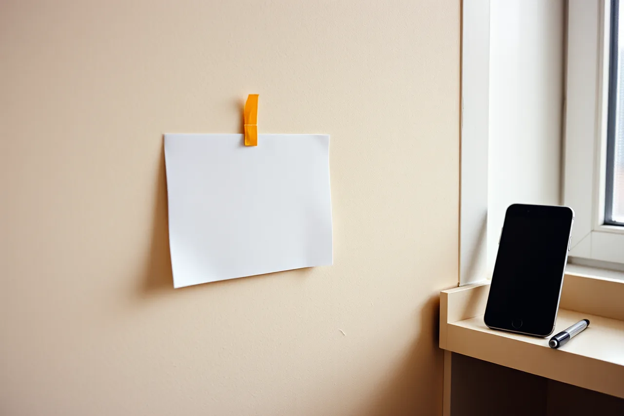 Handwritten purpose checklist card beside a face-down phone (What goes wrong with scrolling and attention)
